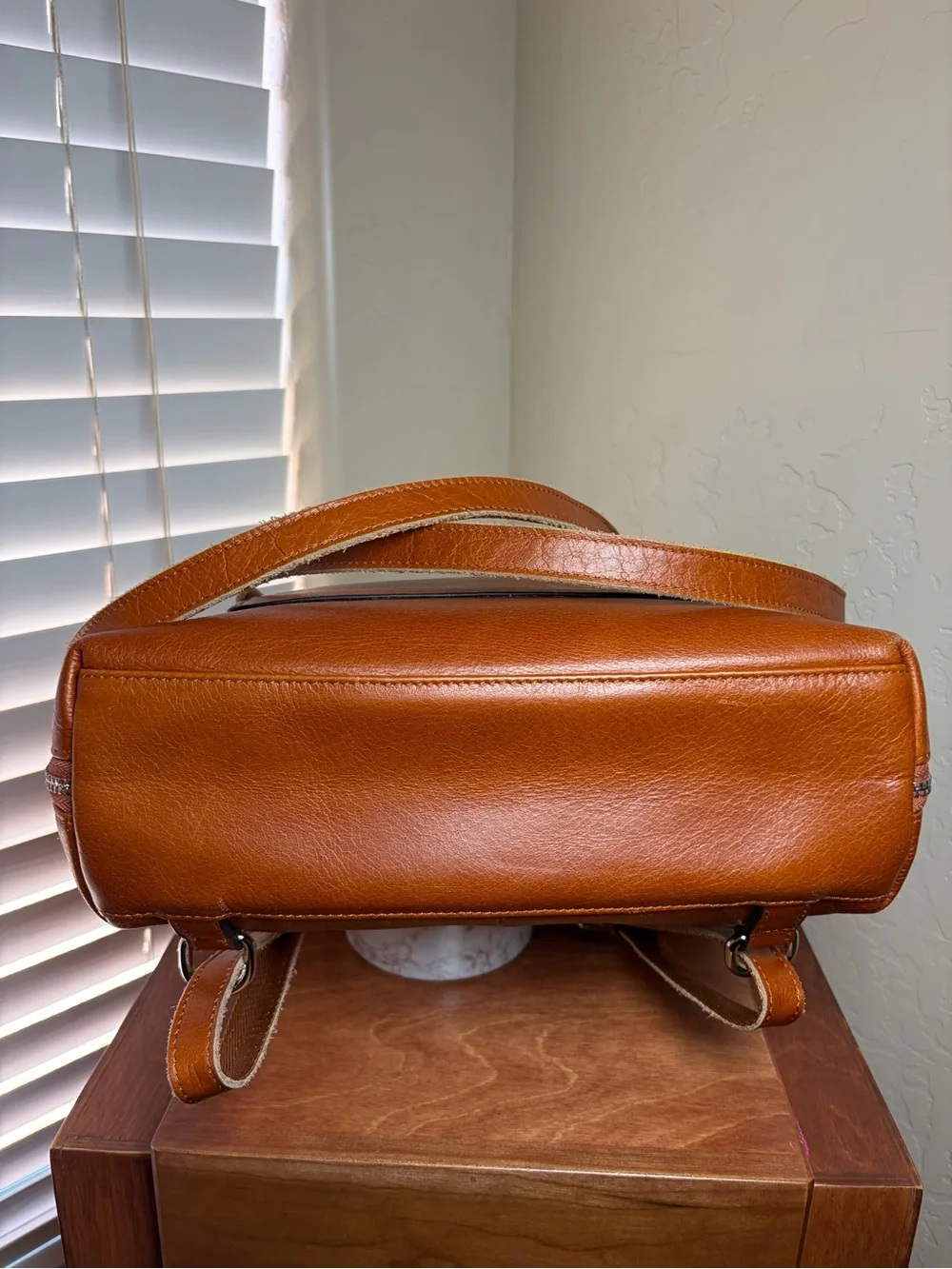 S-ZONE Genuine Leather Backpack Cognac Brown Laptop Travel Bag Unisex